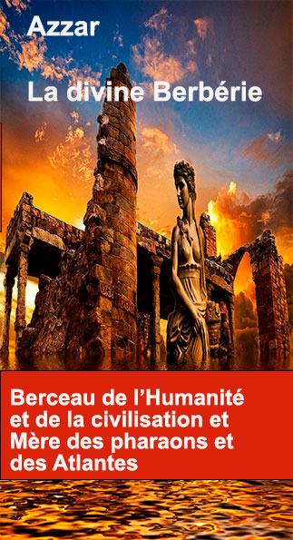 Couverture du livre La divine Berbérie une déesse et un monument sujet de culte qui émerge de la mer sous un ciel qui commence à s'éclairer d'un bleu azur site tpama